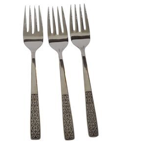 3 International SERENATA‎ SALAD FORKS Stainless Glossy Black Accent MCM